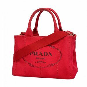 Prada Canapa Canvas Tote Bag, Red, Women's, P1252468